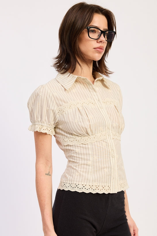 Deja Lace-Trim Cotton Shirt