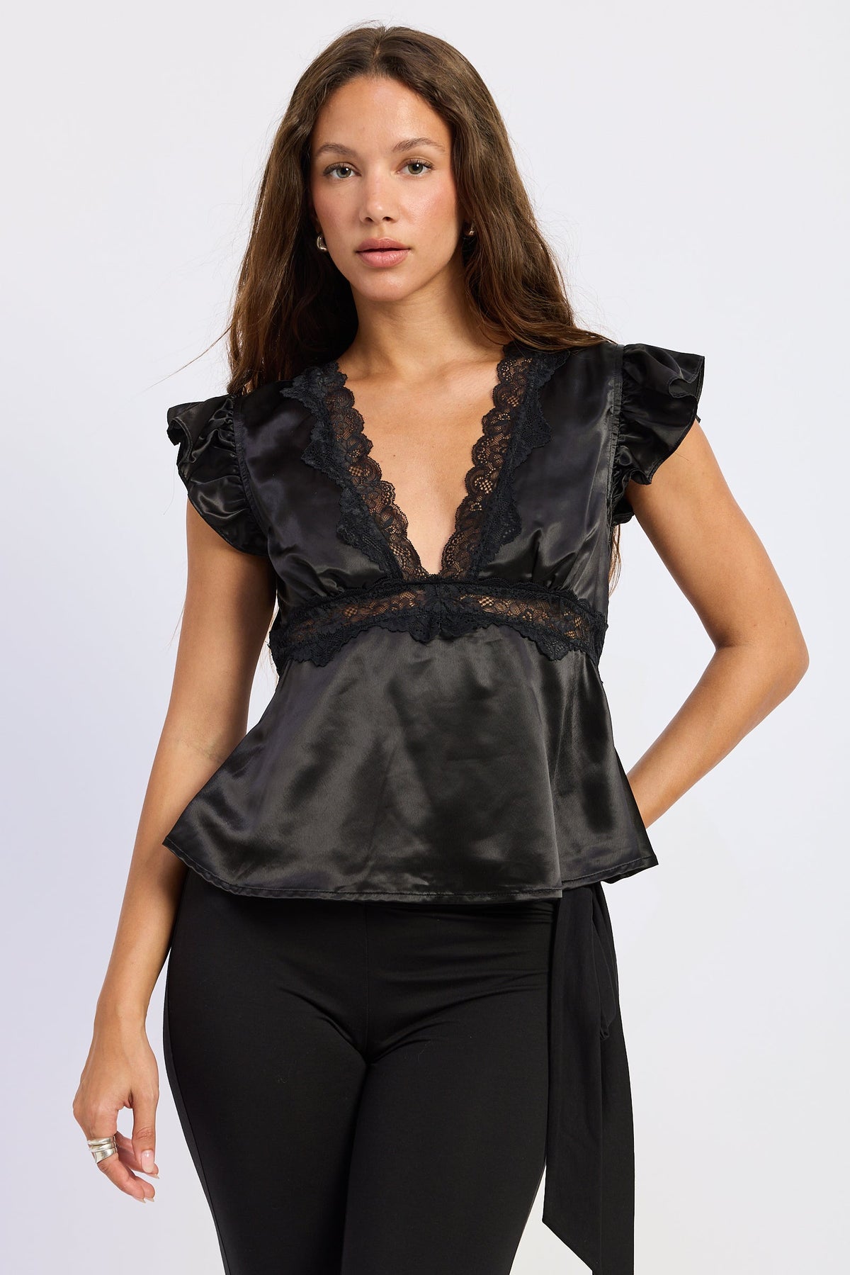 Aliza Lace-Trim Satin Top