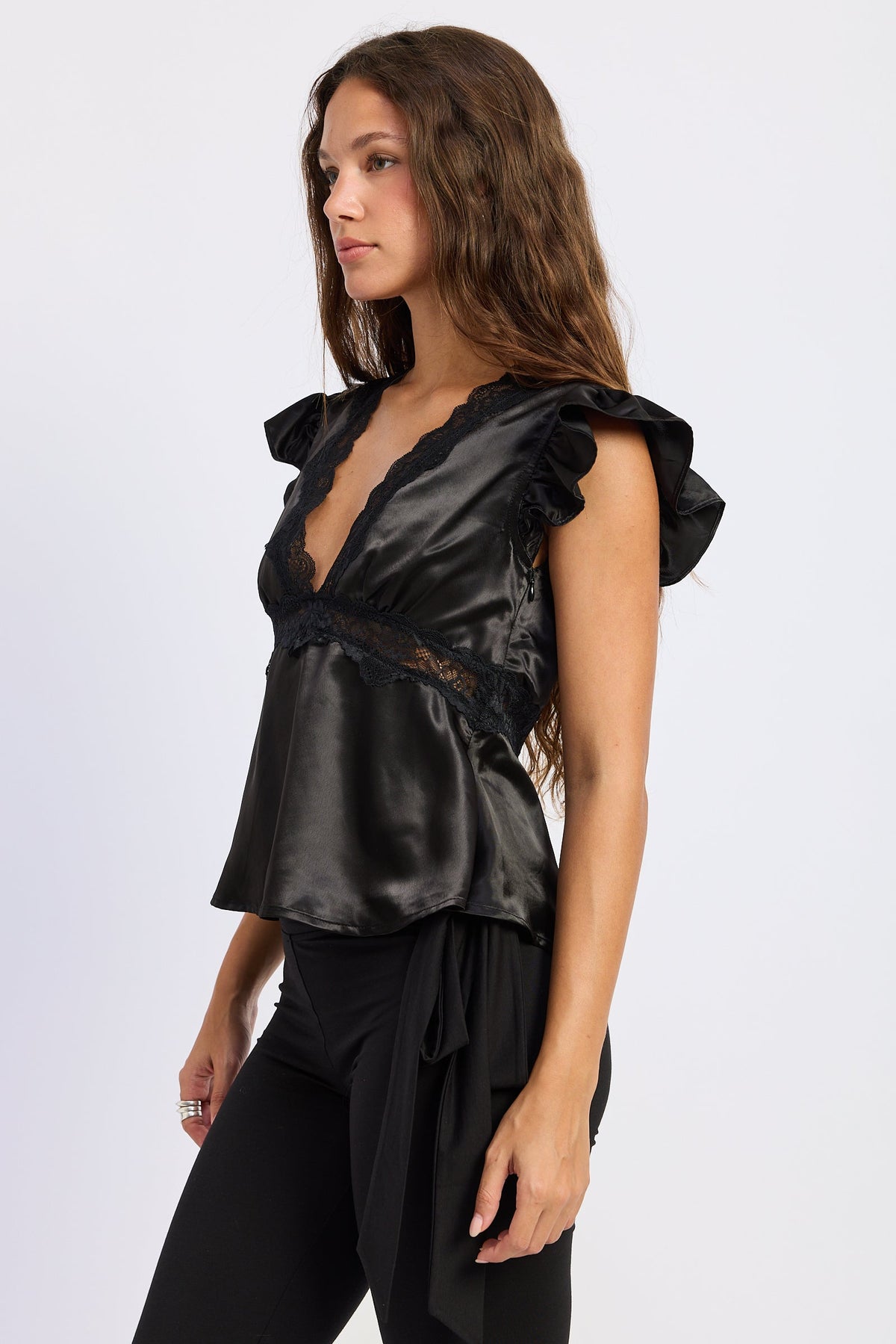 Aliza Lace-Trim Satin Top