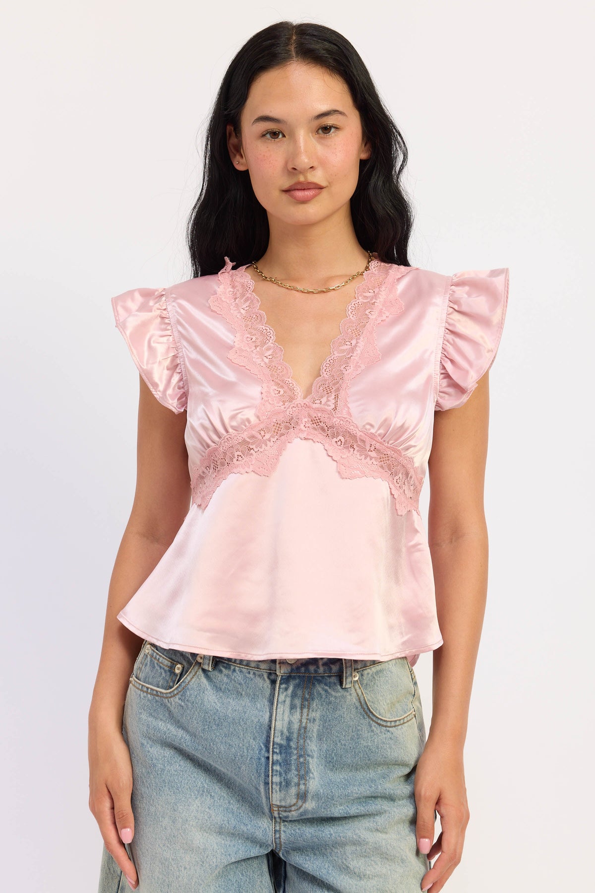 Aliza Lace-Trim Satin Top