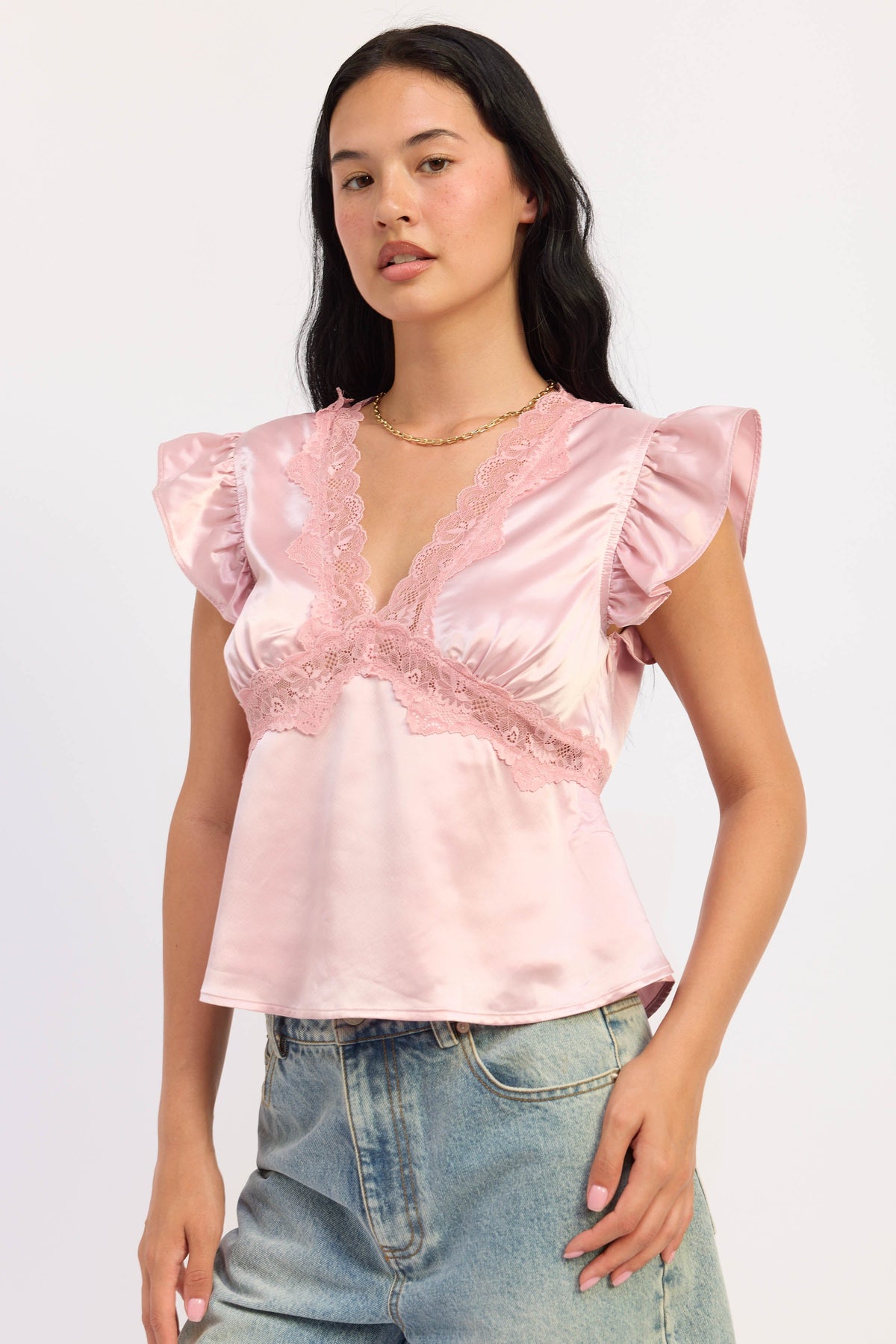 Aliza Lace-Trim Satin Top