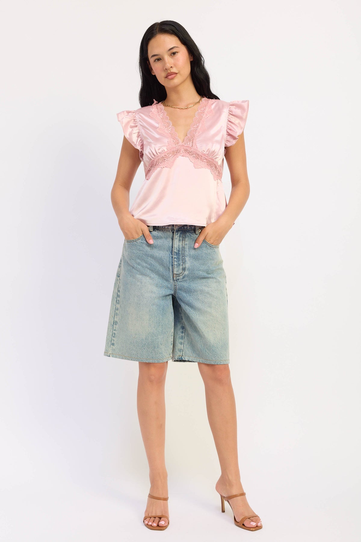 Aliza Lace-Trim Satin Top