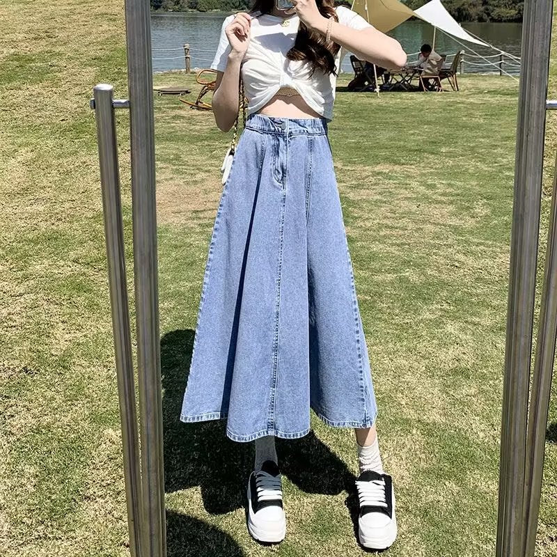 Denim A-Line Midi Skirt