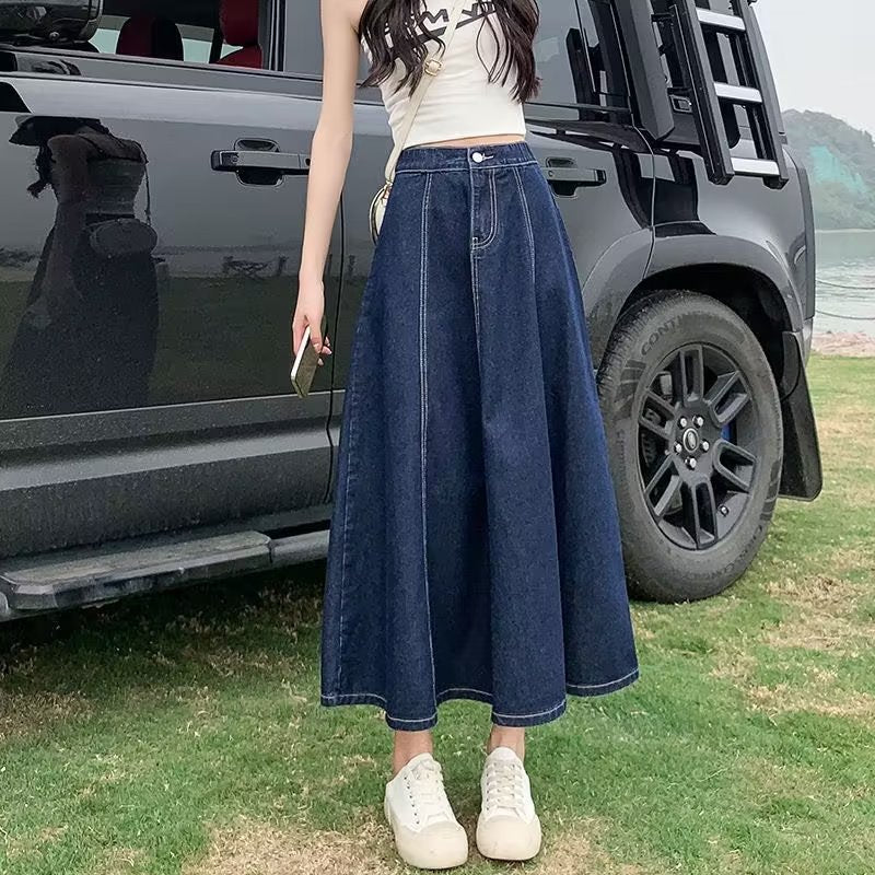 Denim A-Line Midi Skirt