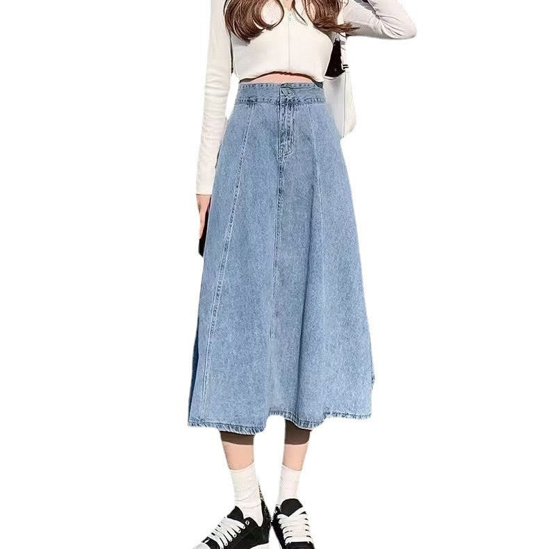 Denim A-Line Midi Skirt
