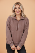 Mineral Wash Half-Zip Ribbed Hem Sweatshirt