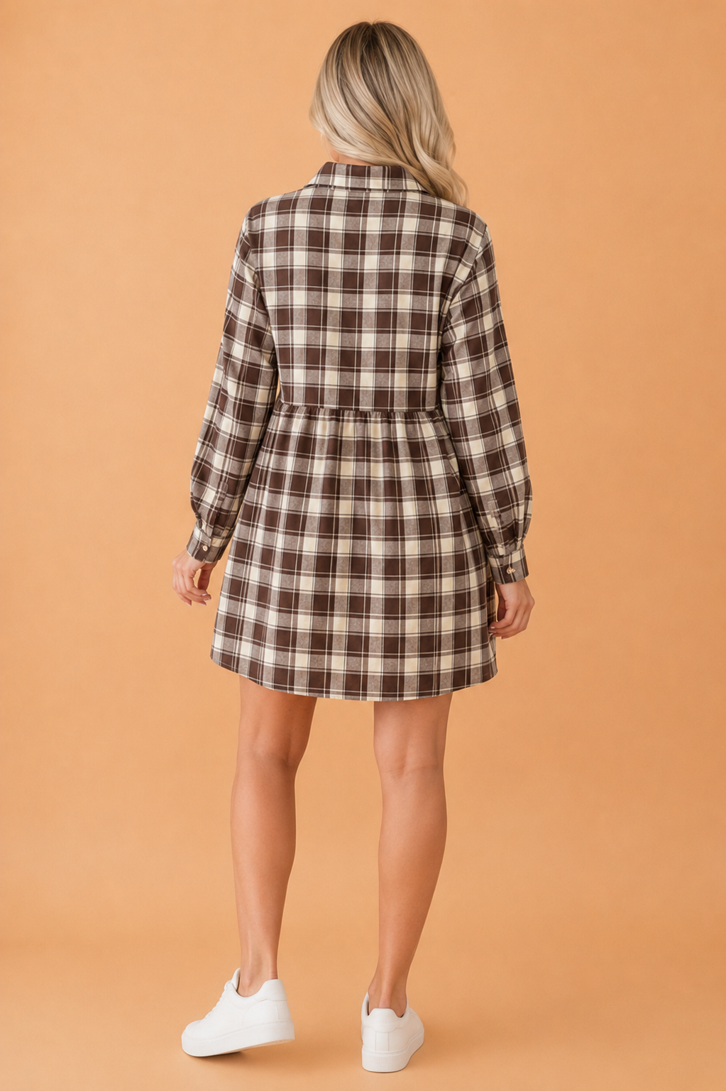 Plaid Buttoned Collar Long Sleeve Mini Dress — additional view 2
