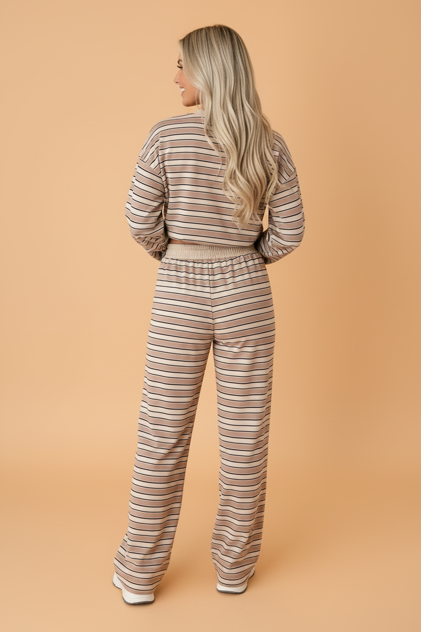 Stripe Contrast Trim Top & Wide Leg Pants Set — additional view 2