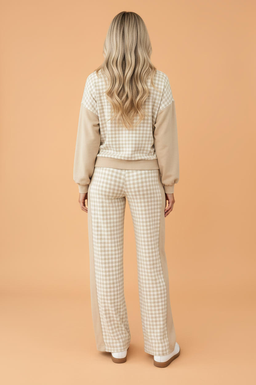 Gingham Patchwork Long Sleeve Top & Pant Set