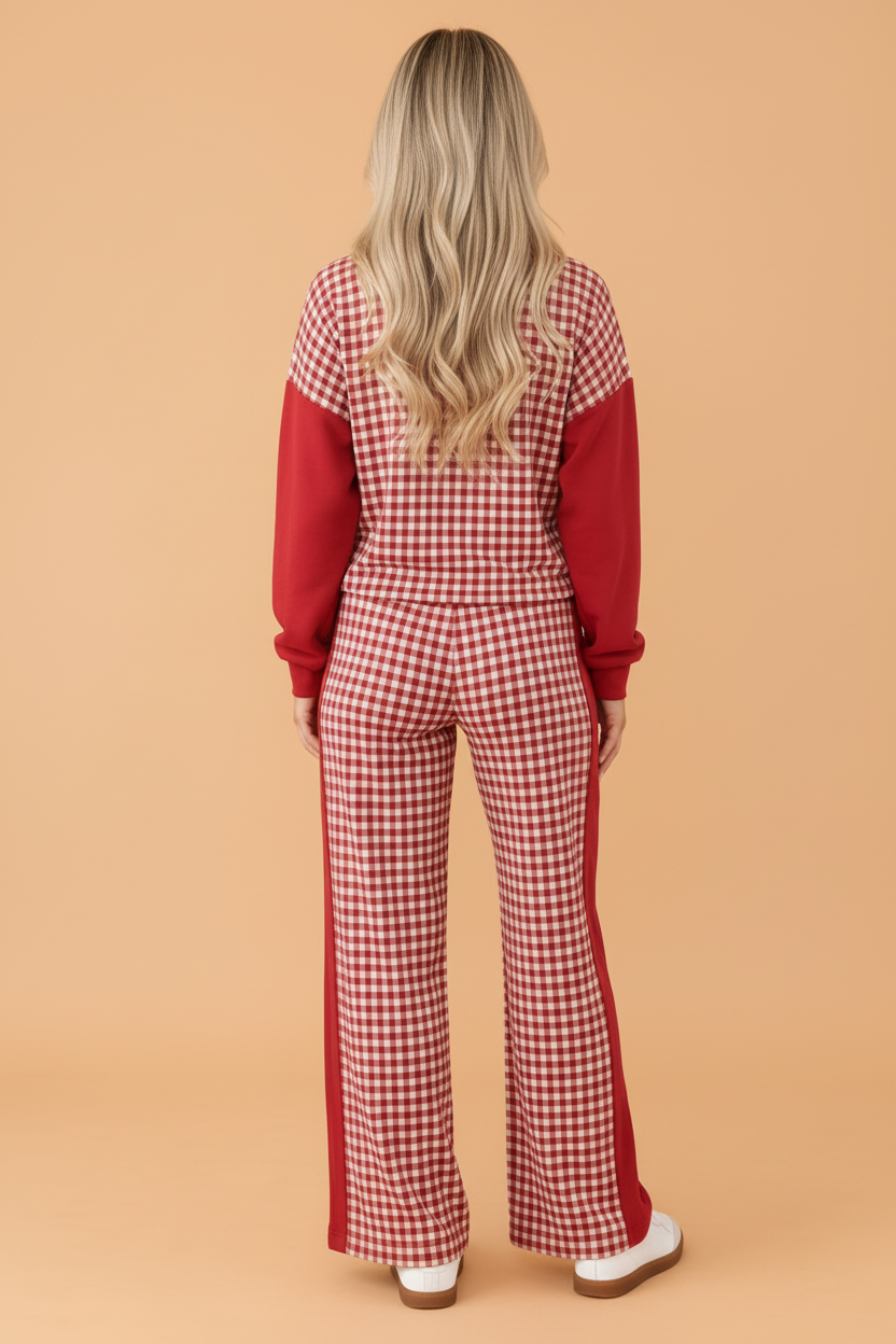 Gingham Patchwork Long Sleeve Top & Pant Set — additional view 2