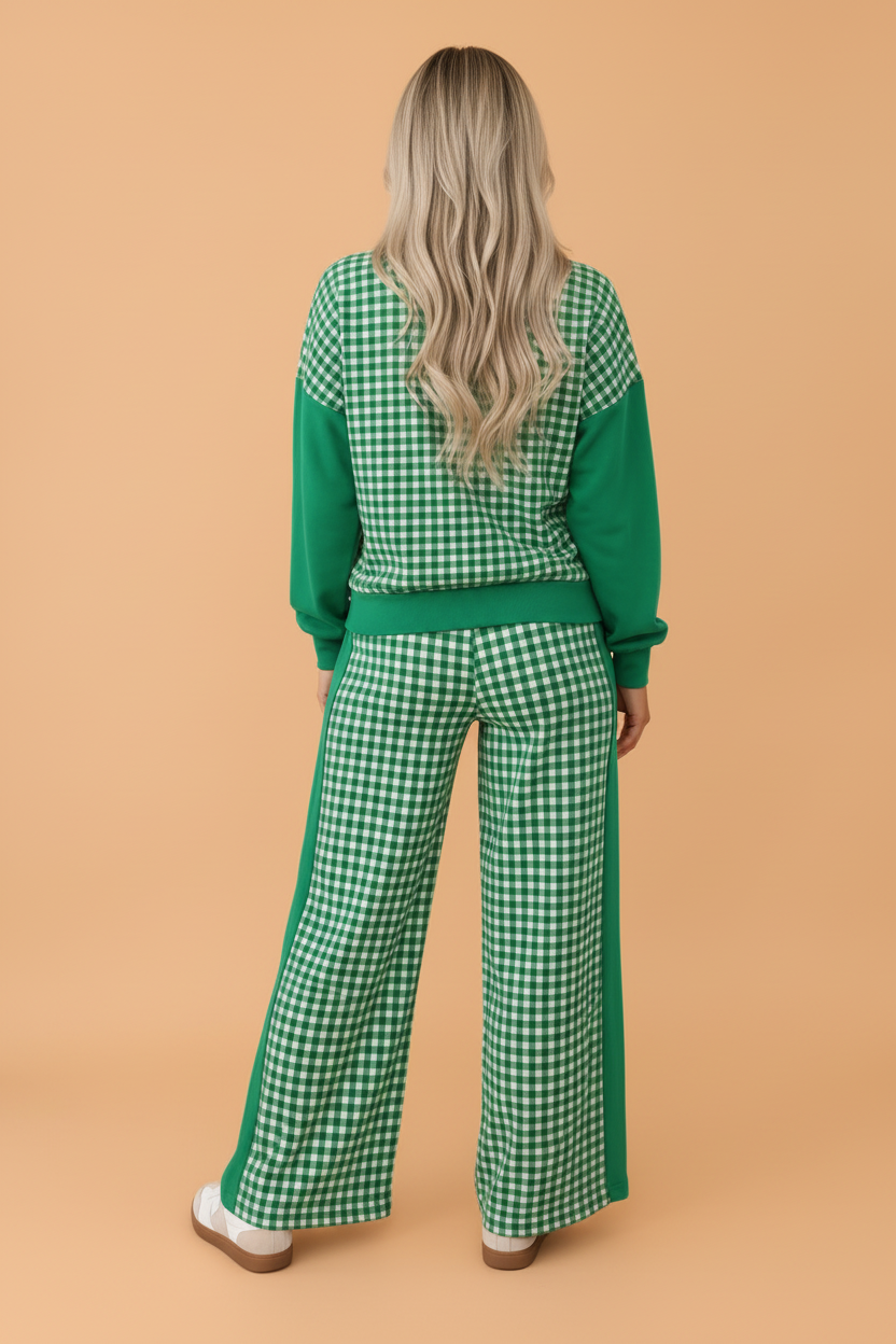 Gingham Patchwork Long Sleeve Top & Pant Set — additional view 6