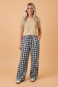 Gingham Drawstring High Waist Wide Leg Pants