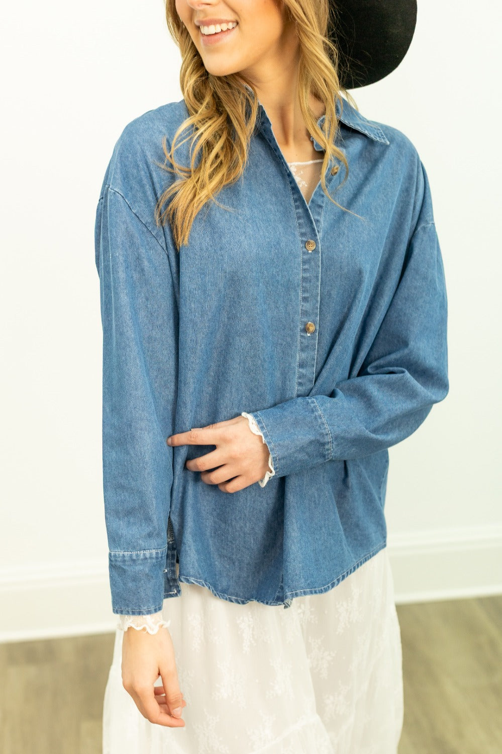 Kathryn Classic Button-Up, Chambray — additional view 9