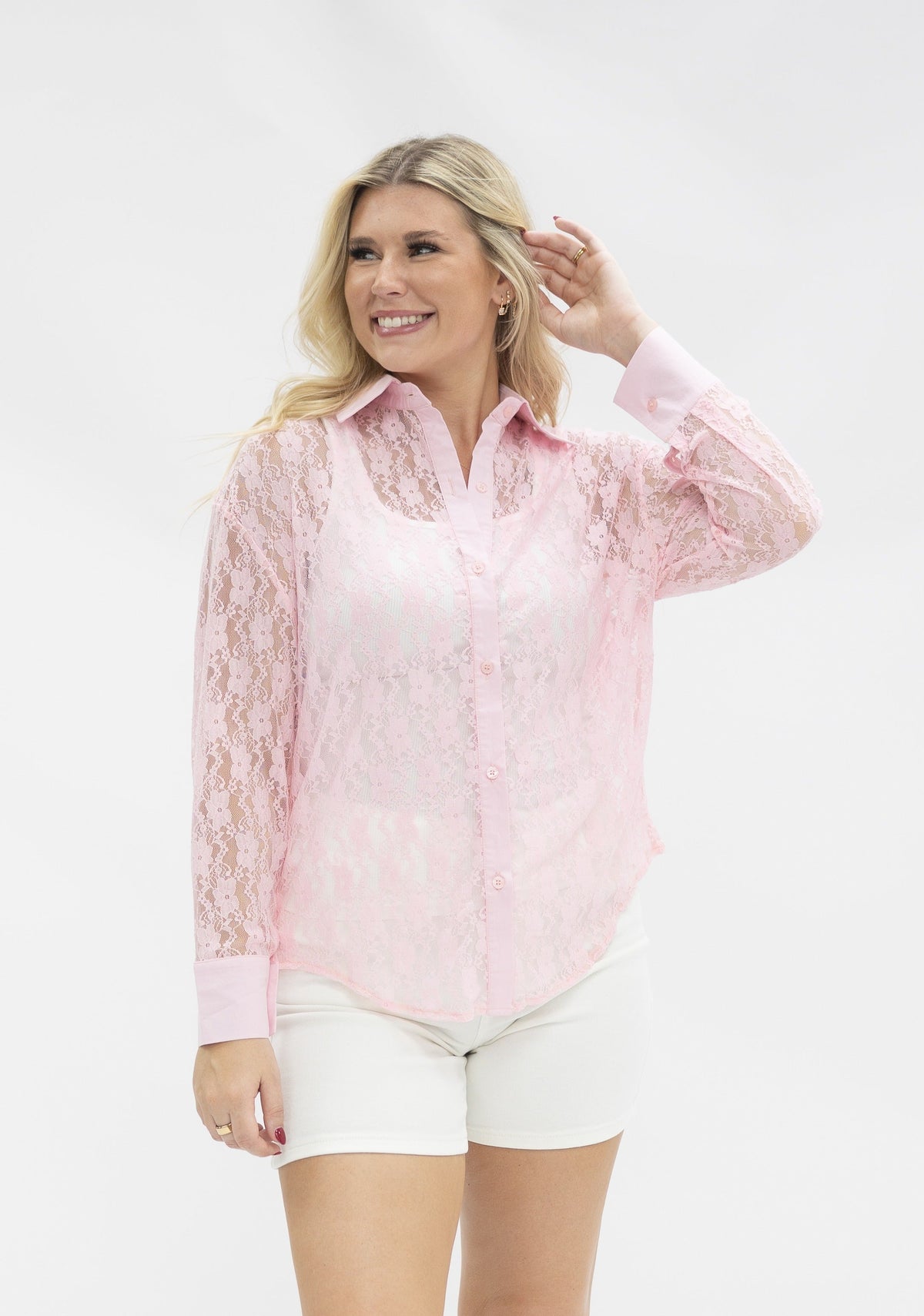 Kathryn Lace Shirt — Pink