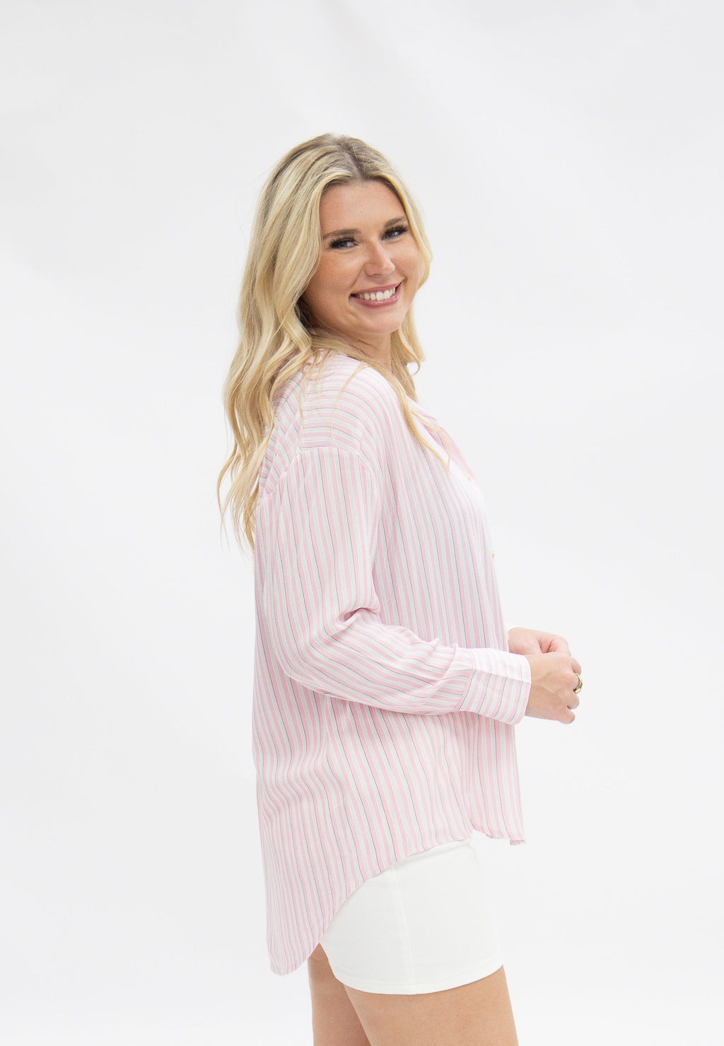 The Kathryn Button-Up, Striped Pink — additional view 4