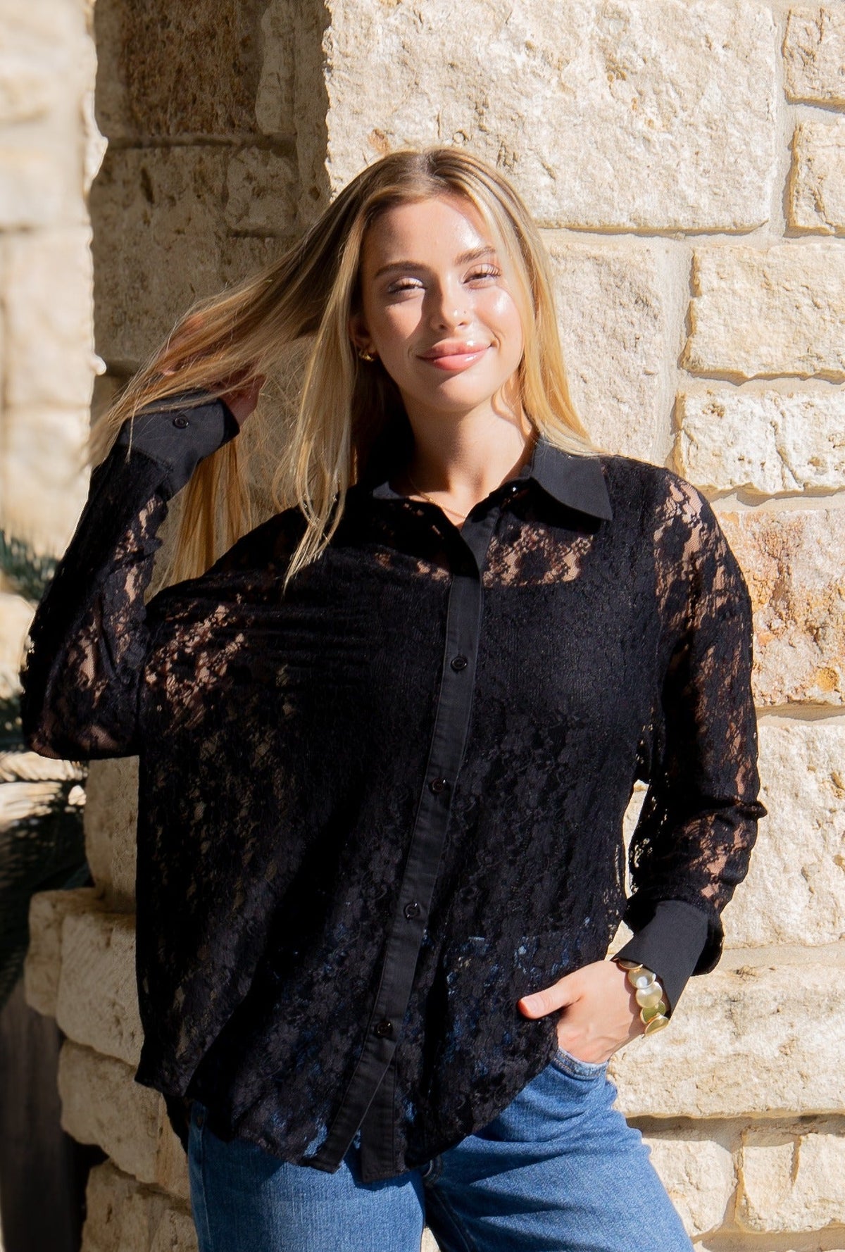 Kathryn Lace Shirt — Black