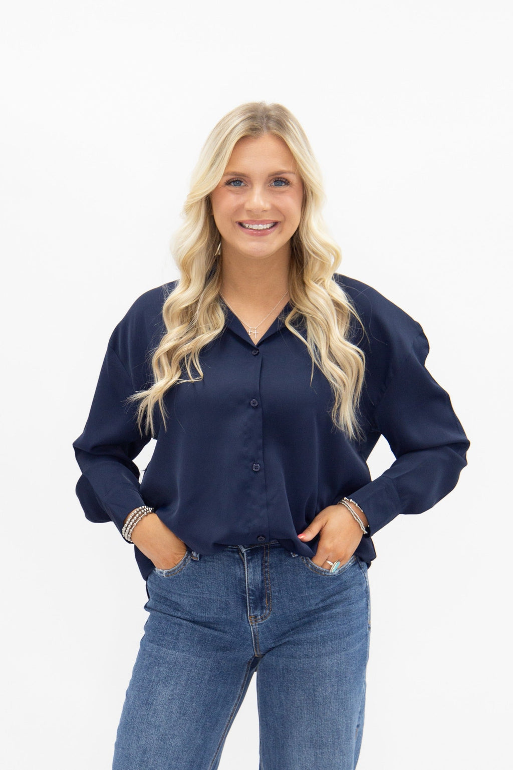 Kathryn Classic Button-Up, Navy — additional view 4