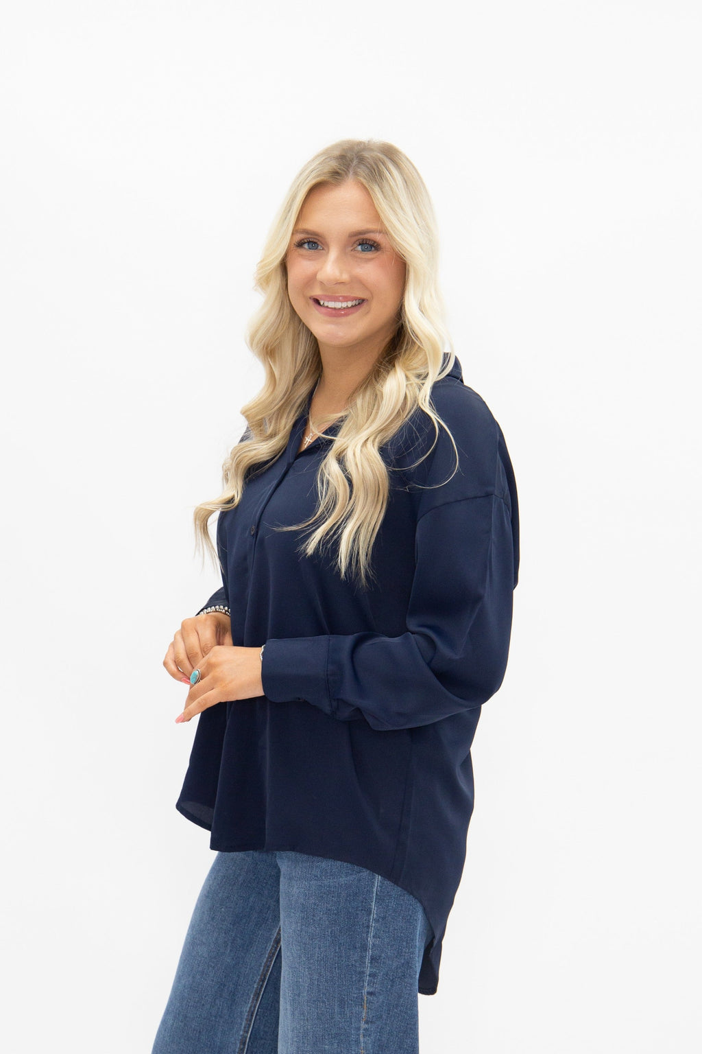 Kathryn Classic Button-Up, Navy — additional view 6