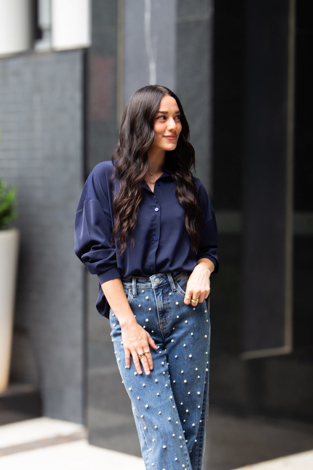Kathryn Classic Button-Up, Navy — additional view 2