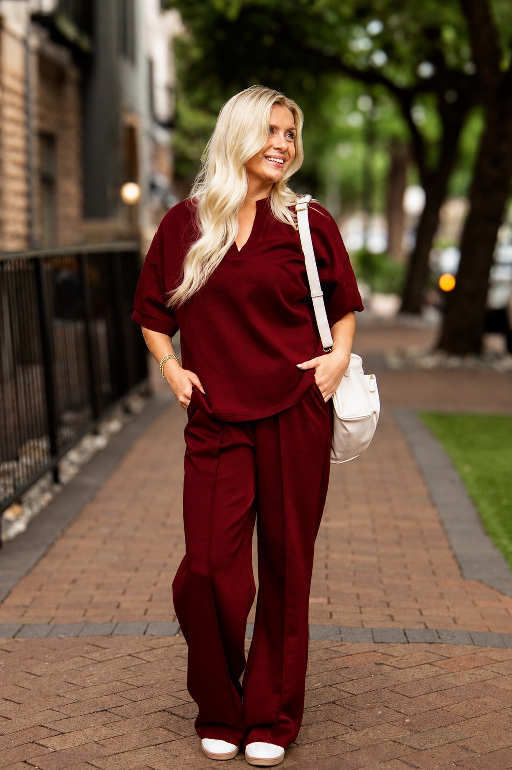 Butter Soft V-Neck Top, Maroon — additional view 2