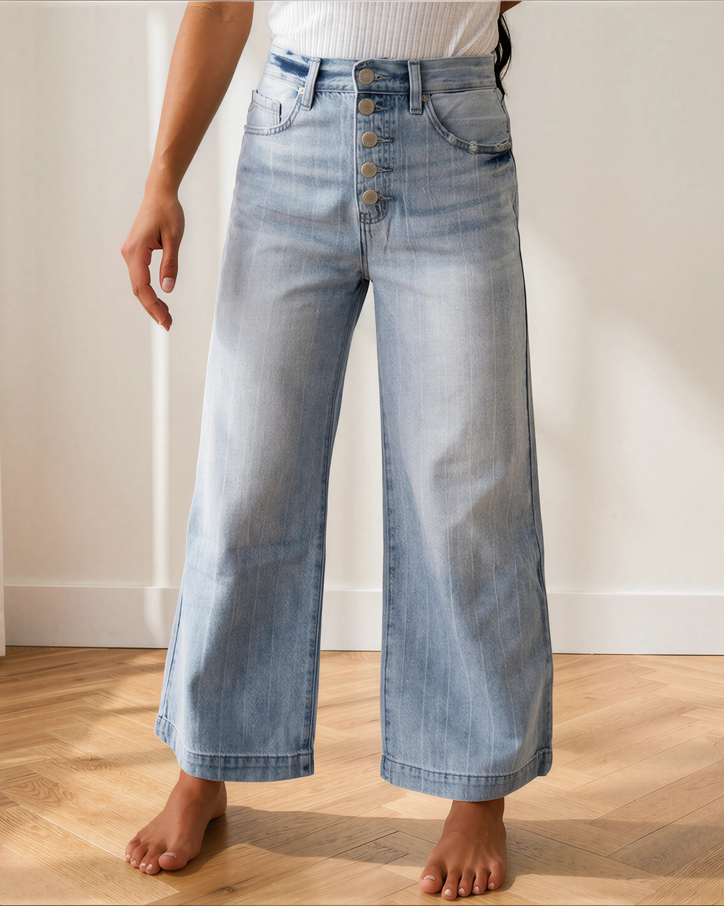 Veronica Pinstripe Wide Leg Jeans — additional view 2