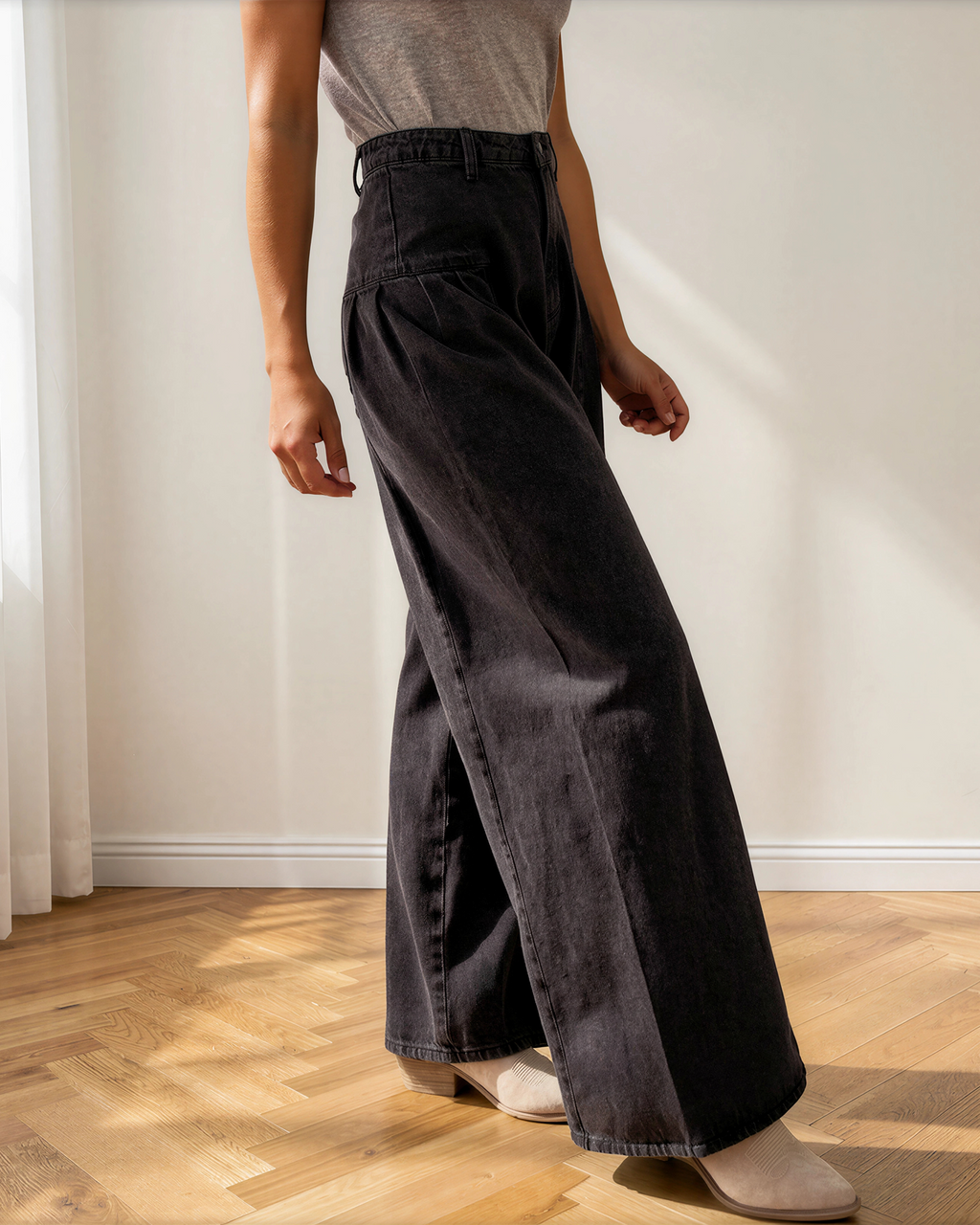 Billie Pleated Wide Leg Mineral Wash Denim Pants — additional view 5