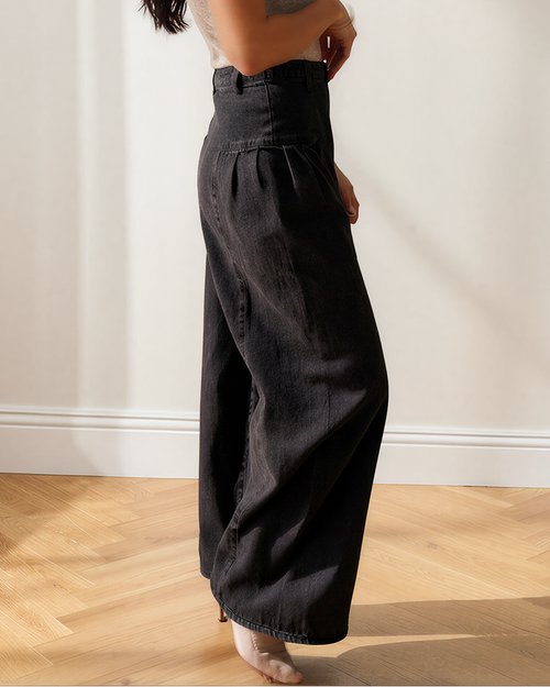 Billie Pleated Wide Leg Mineral Wash Denim Pants — additional view 2