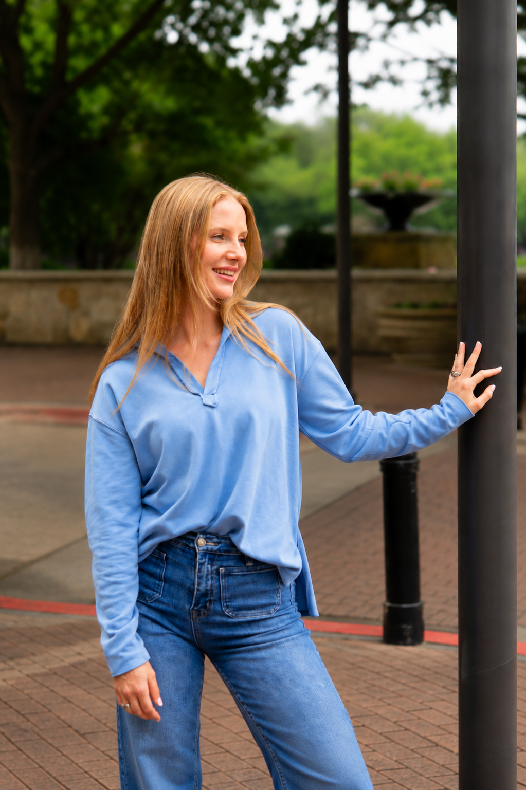 V-Neck Collared Pullover, Blue — additional view 2