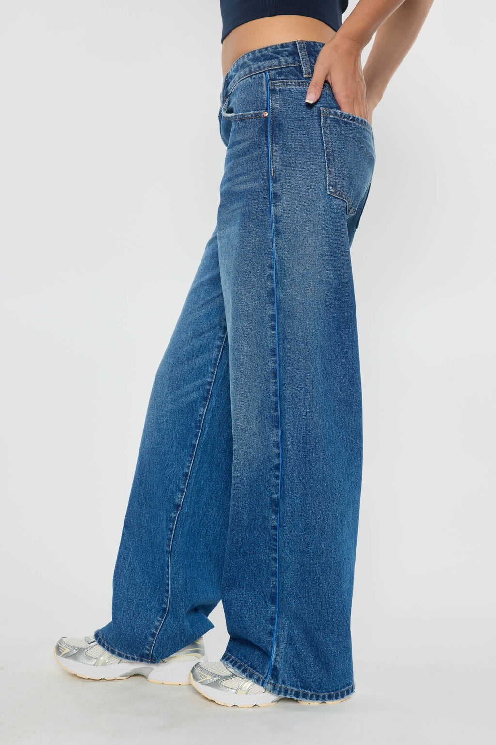 Low Waist Baggy Wide Leg Jeans with Side Piping Detail — additional view 2