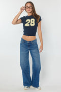Low Waist Baggy Wide Leg Jeans with Side Piping Detail