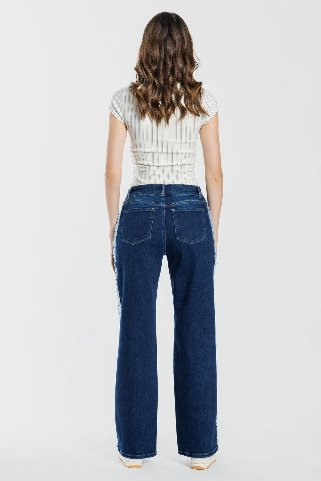 Mid Waist Relaxed Wide Leg Jeans with Side Checker Detail — additional view 4