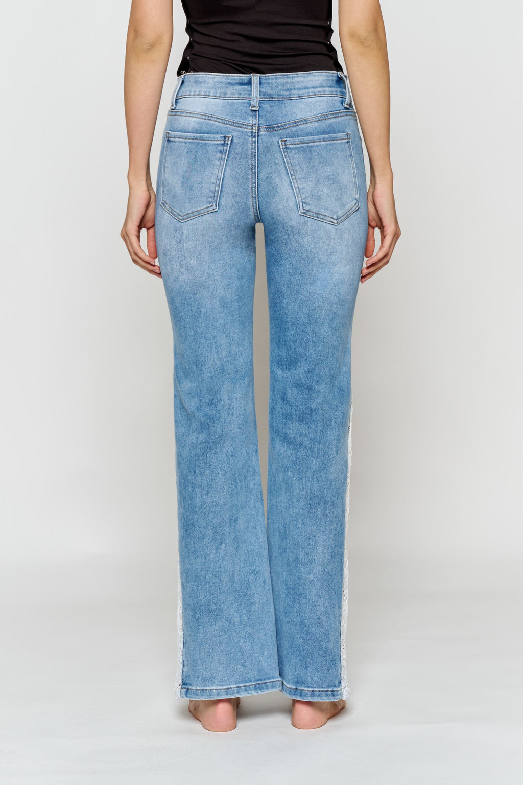 High Rise Wide Leg Jeans with Side Lace Crochet Detail — additional view 6