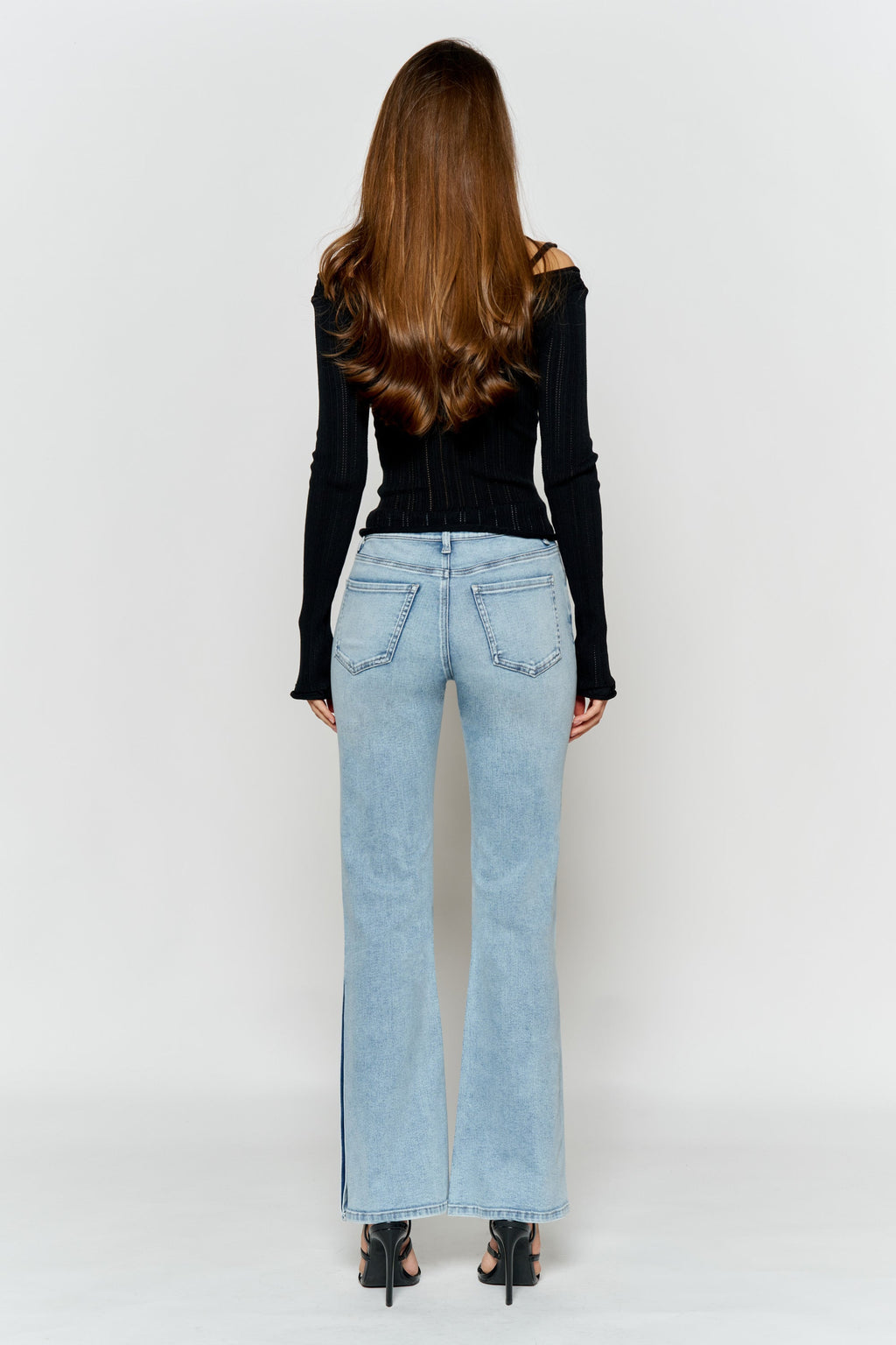 High Rise Slim Wide-Leg Jeans with Side Slit Rhinestone Detail — additional view 10