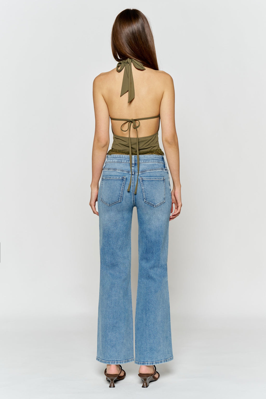 High Rise Wide Leg Jeans with Curved Seam and Rhinestone Details — additional view 4