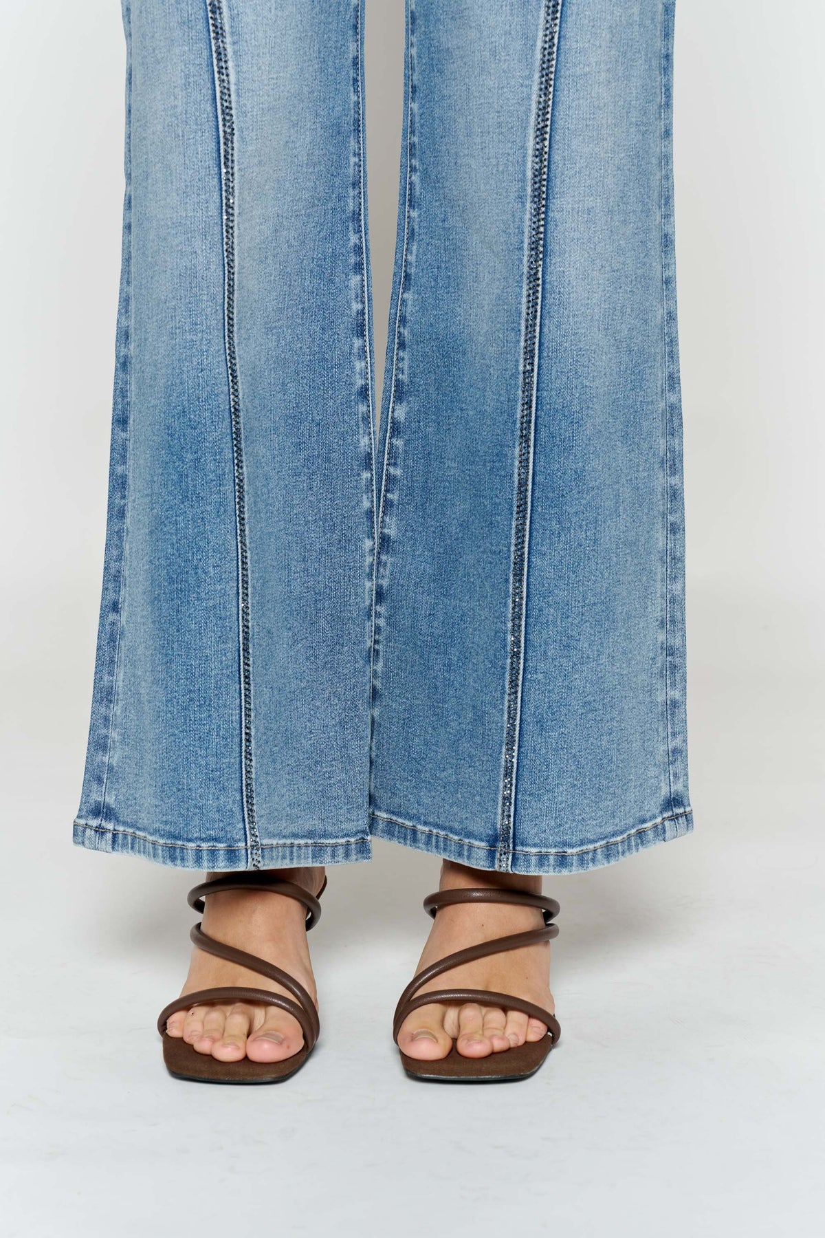 High Rise Wide Leg Jeans with Curved Seam and Rhinestone Details — additional view 7