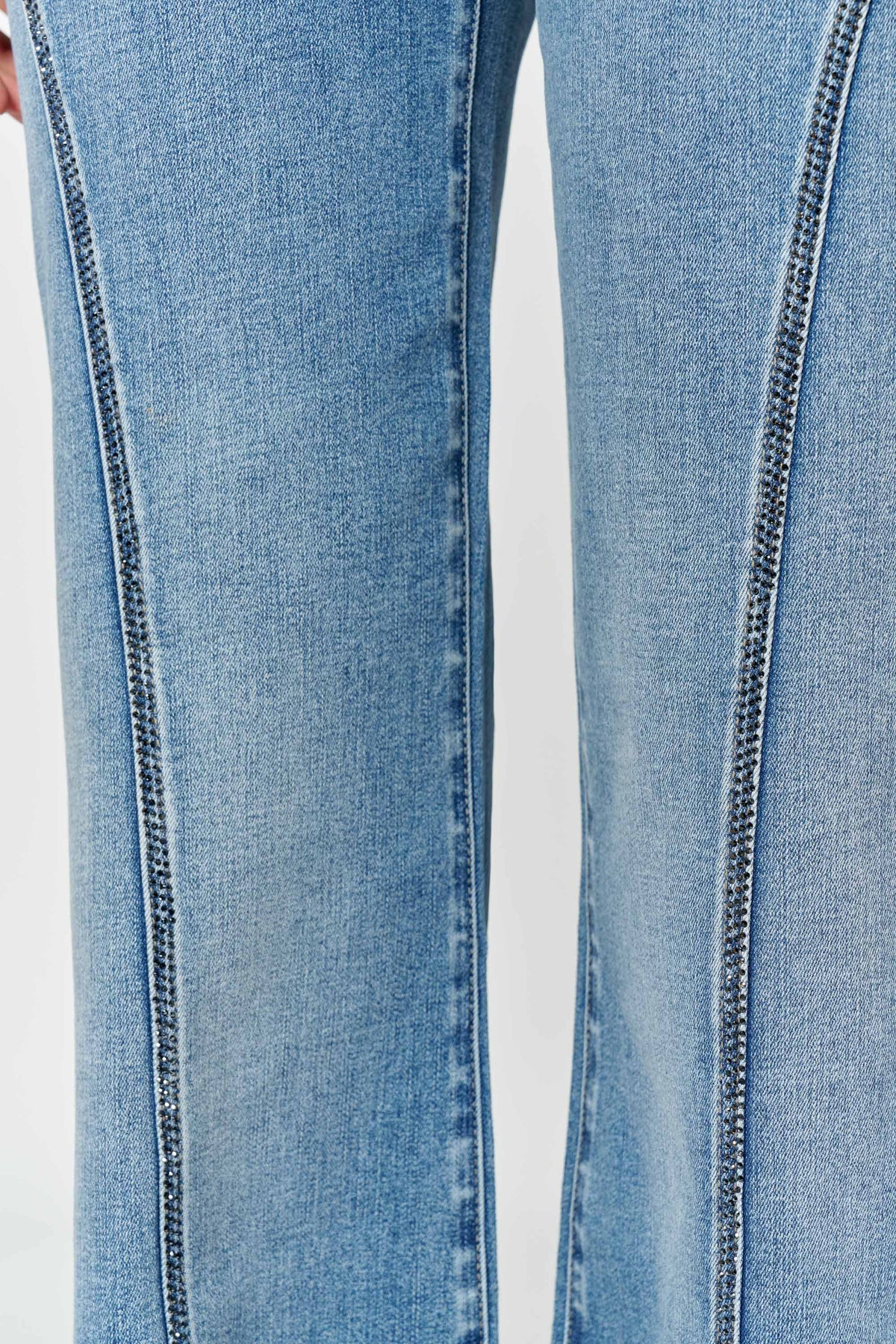 High Rise Wide Leg Jeans with Curved Seam and Rhinestone Details — additional view 8