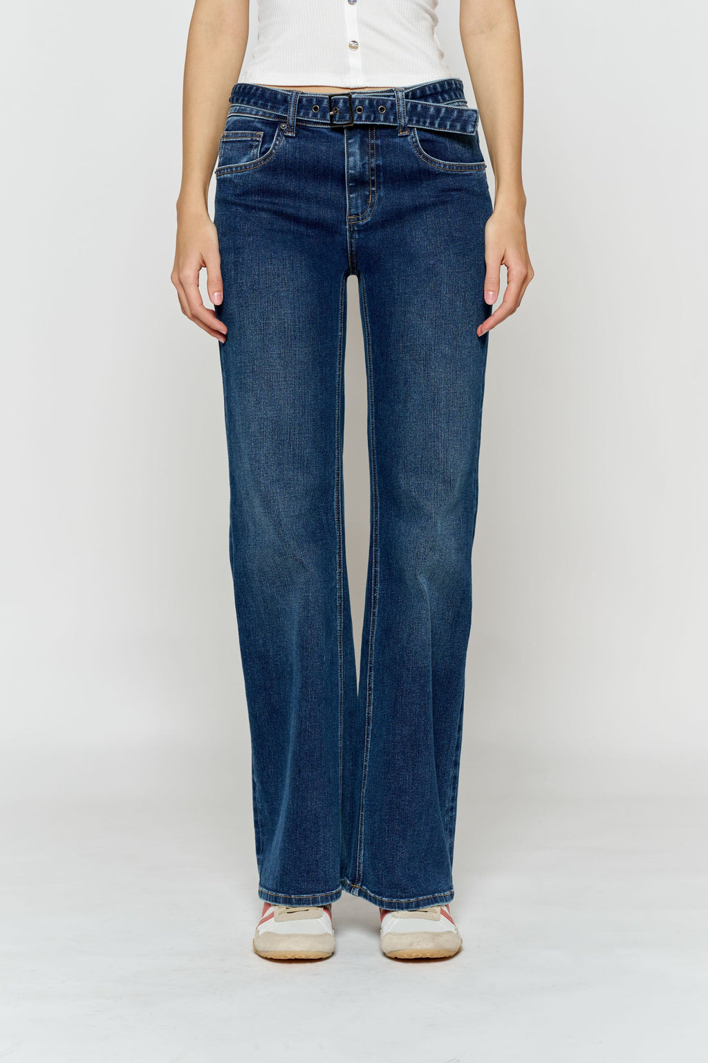 High Rise Belted Wide Leg Jeans with Buckle Closure — additional view 6