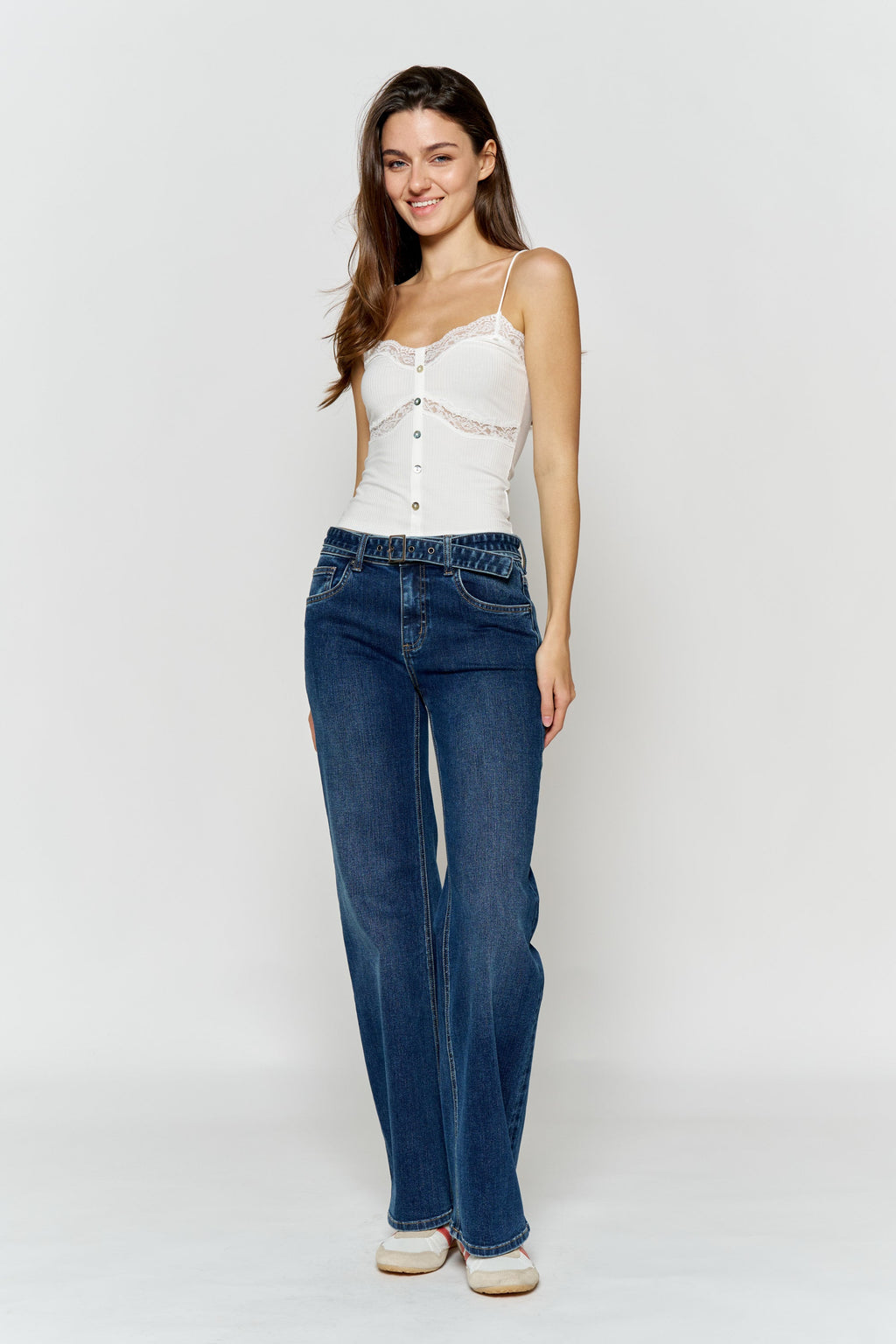 High Rise Belted Wide Leg Jeans with Buckle Closure — additional view 4