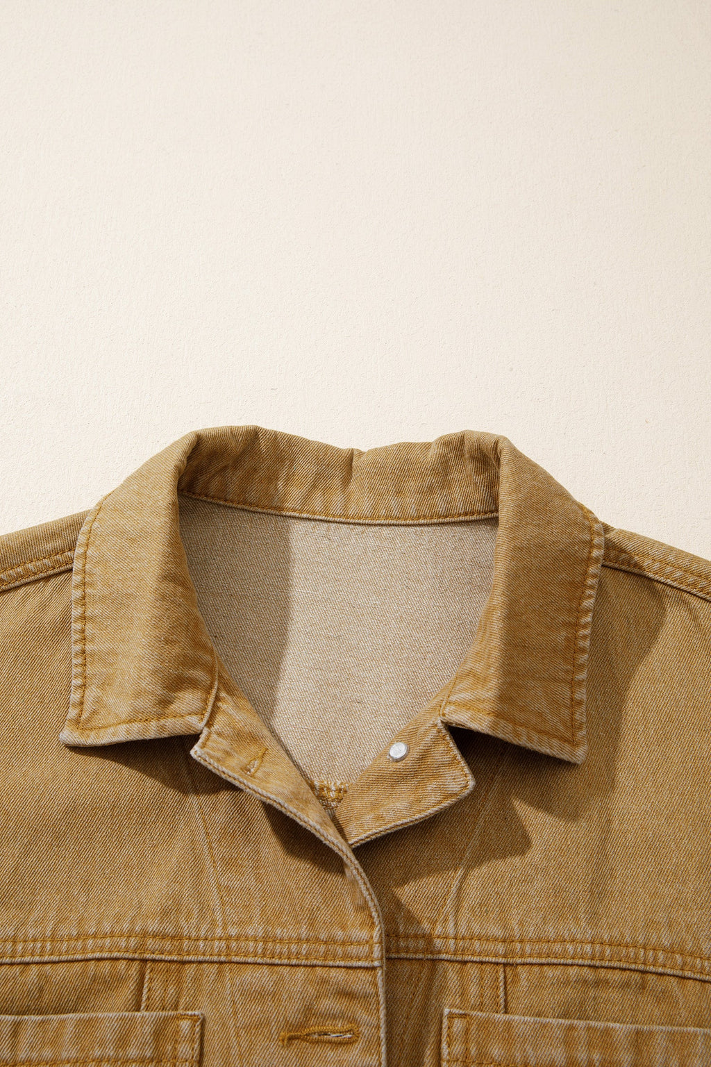 Solid Denim Long Sleeve Buttoned Collar Jacket — additional view 5