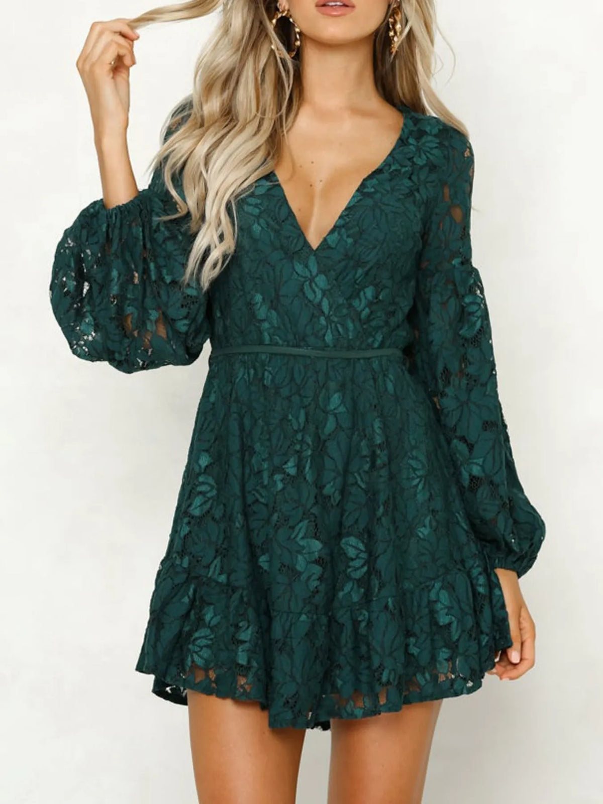 Lace Tie-Detail Mini Dress