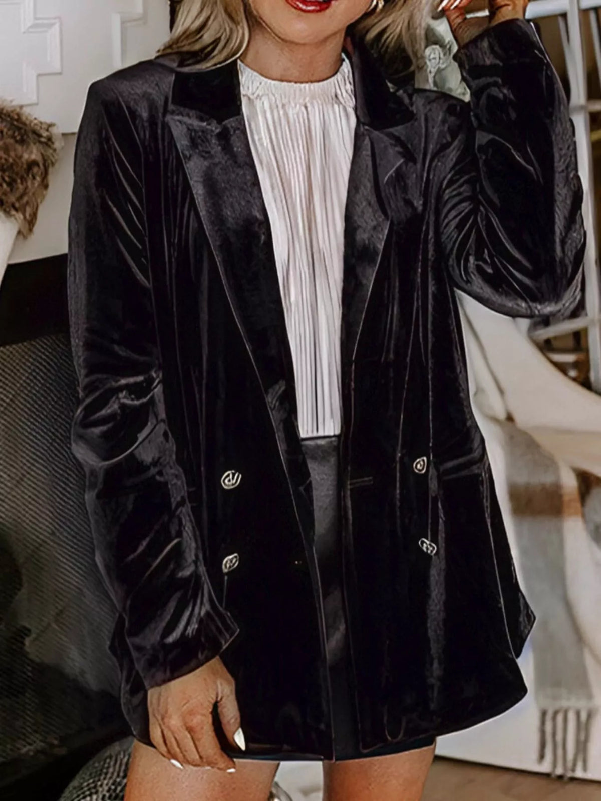 Velvet Button-Front Blazer