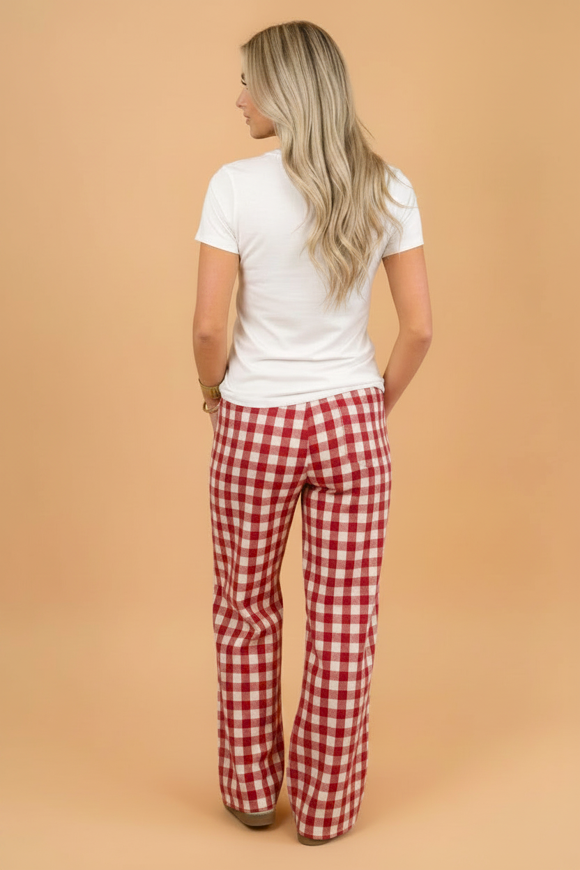 Gingham Drawstring High Waist Wide Leg Pants — additional view 2