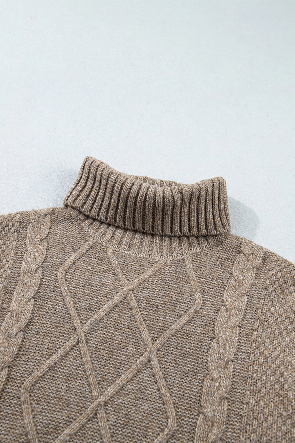 Solid Cable Knit Turtleneck Split Hem Sweater — additional view 4