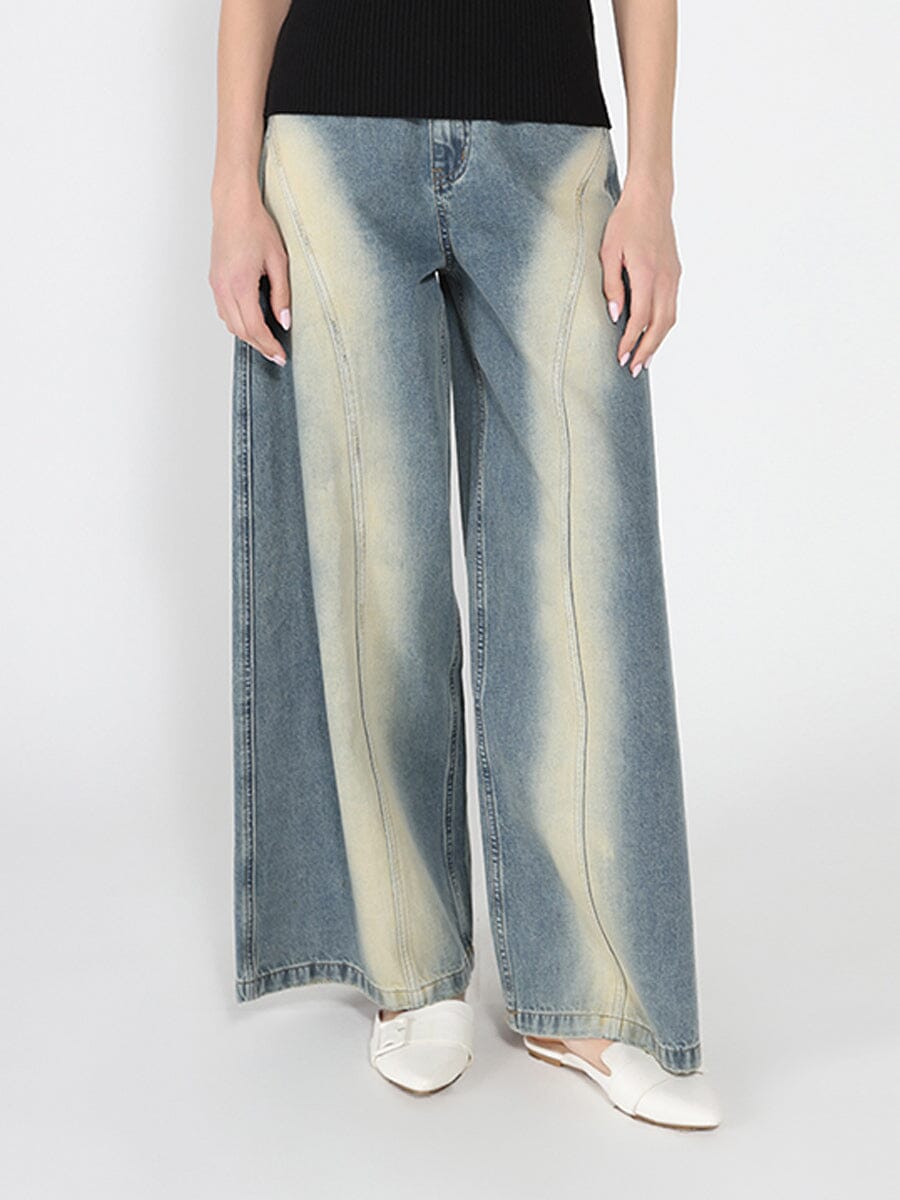 Contrast-Panel Wide-Leg Jeans