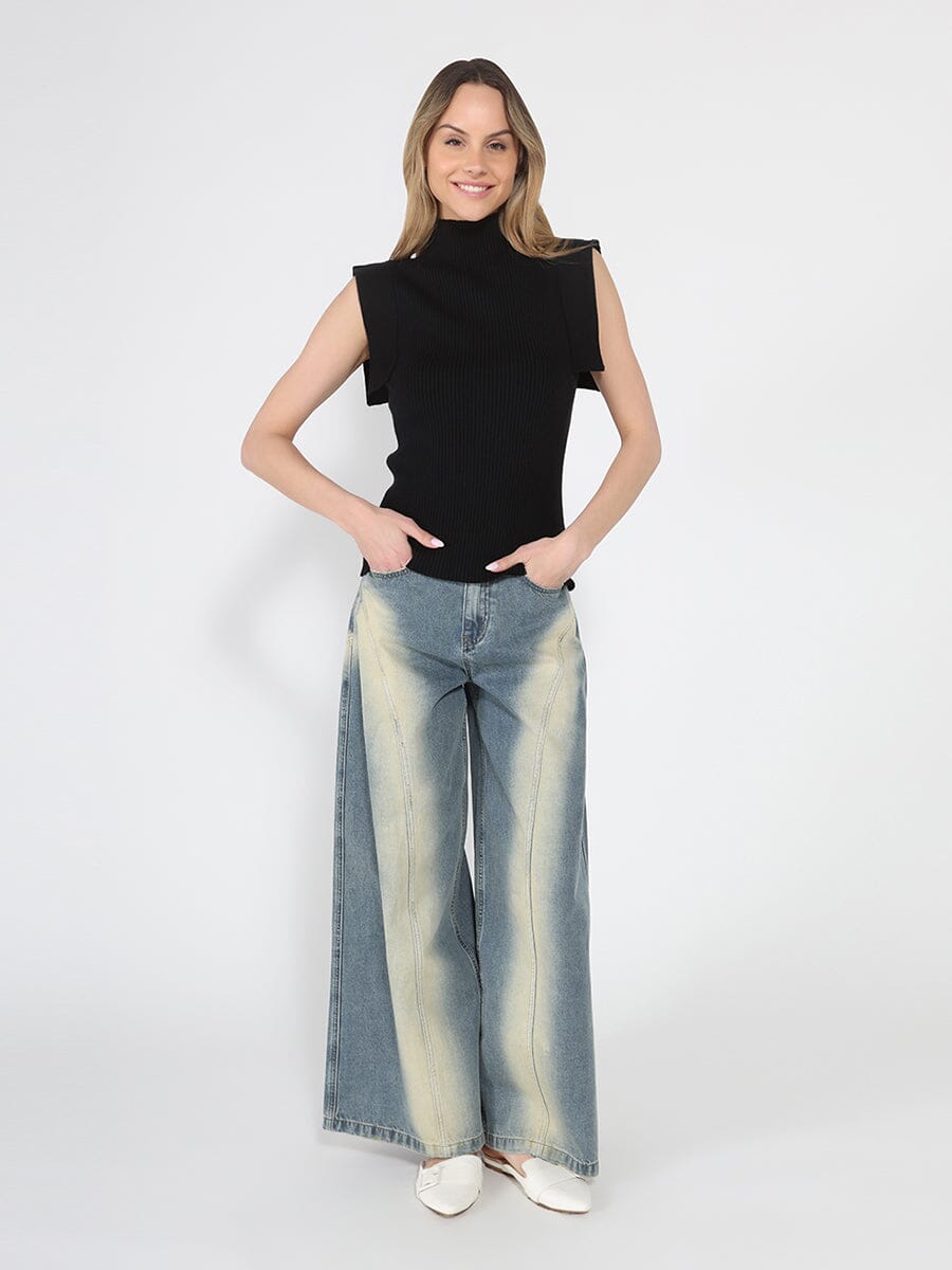 Contrast-Panel Wide-Leg Jeans — additional view 2