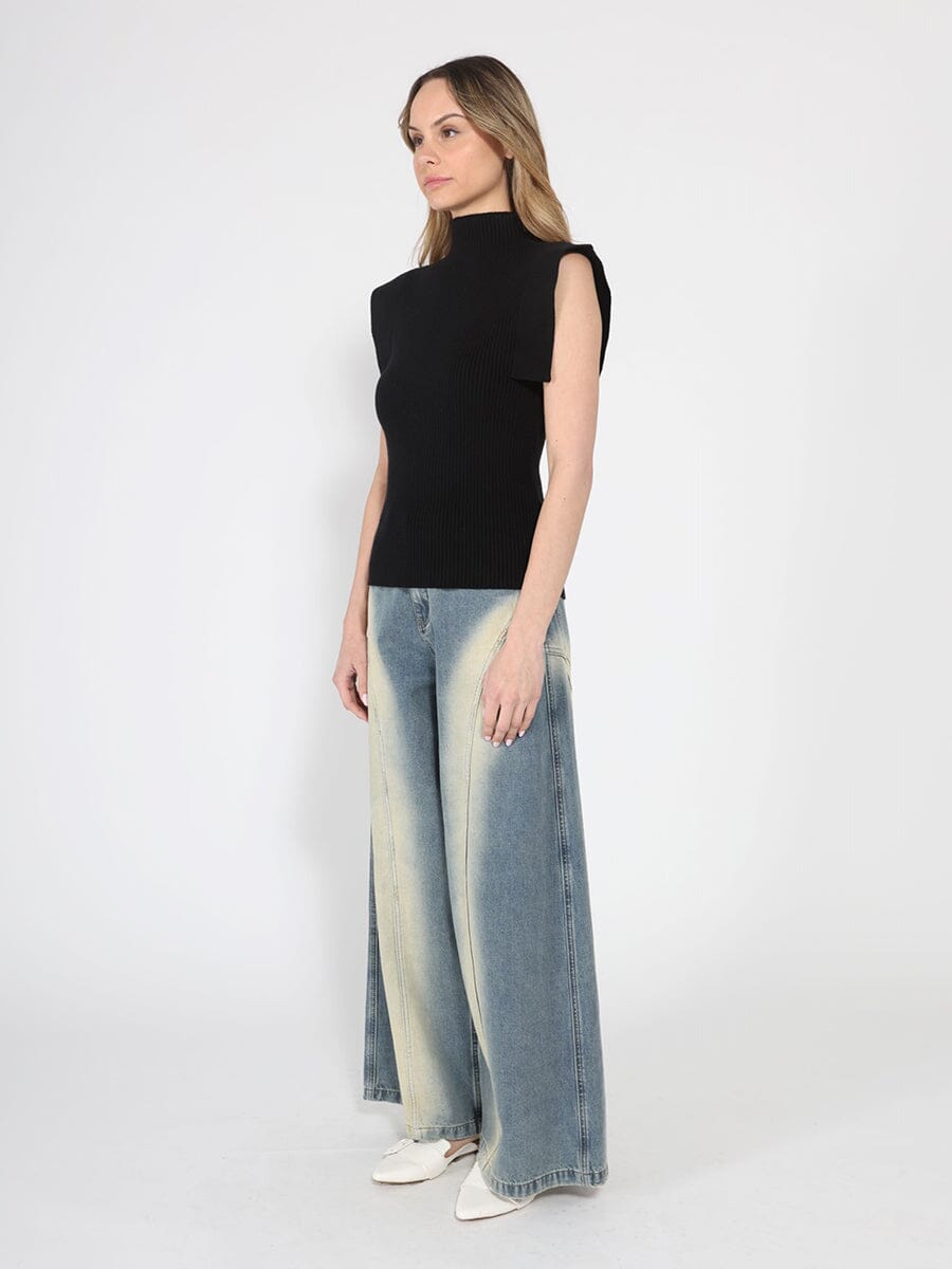Contrast-Panel Wide-Leg Jeans — additional view 3