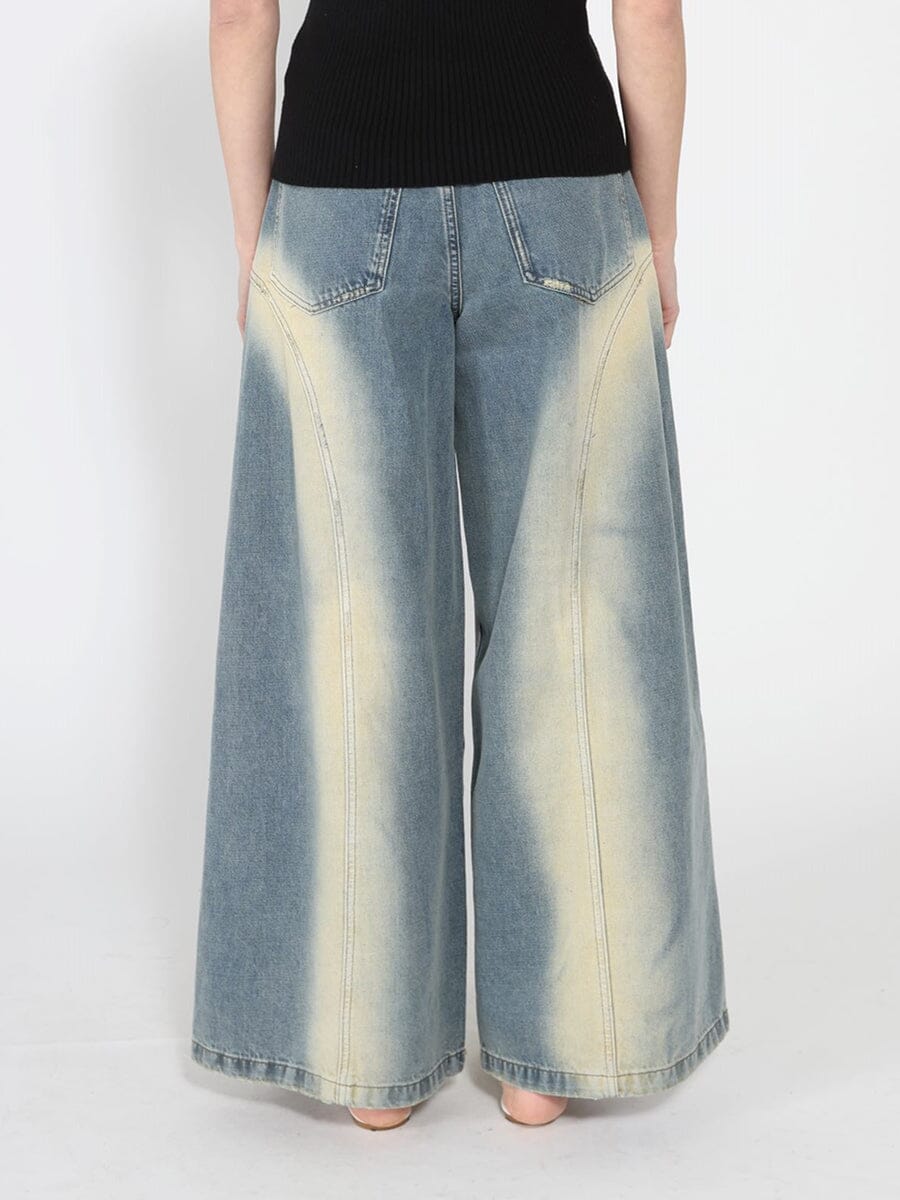 Contrast-Panel Wide-Leg Jeans