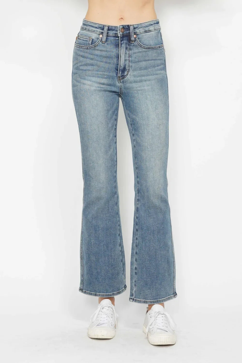 Embroidered-Pocket Bootcut Jeans