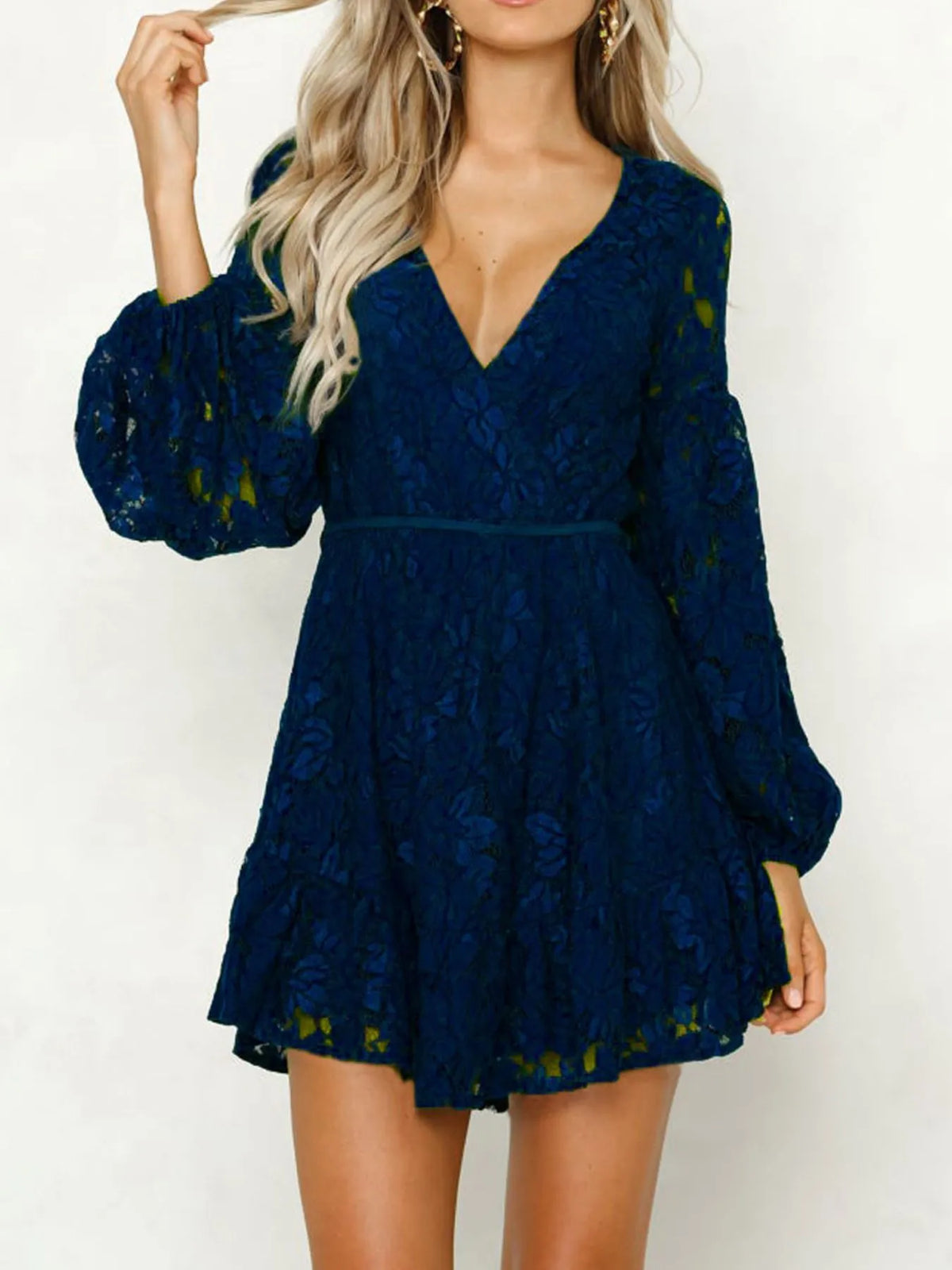 Lace Tie-Detail Mini Dress