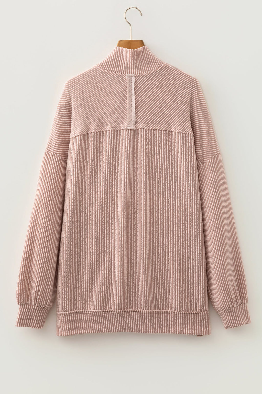 Solid Corded Knit Half Zip Collar Long Sleeve Top — additional view 3